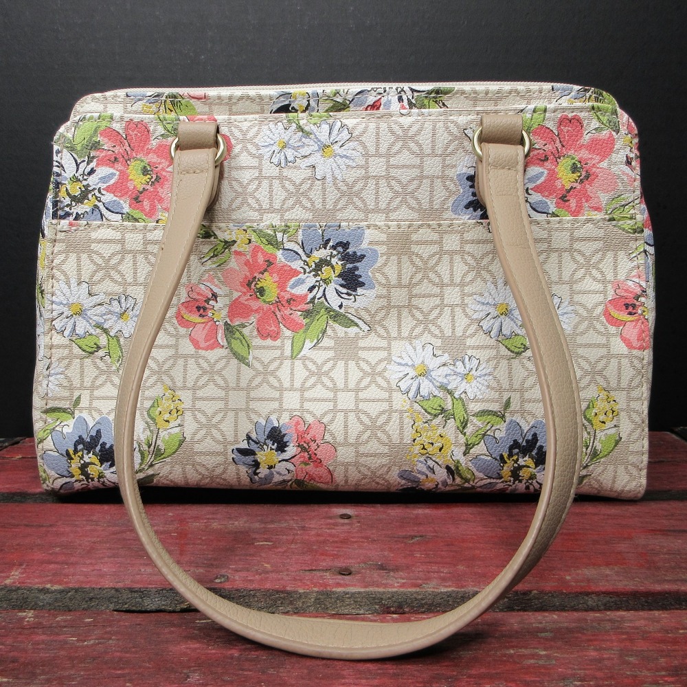 Chic Floral Monogram Satchel Handbag Women's Tote Bag Multi-Pocket Shoulder
